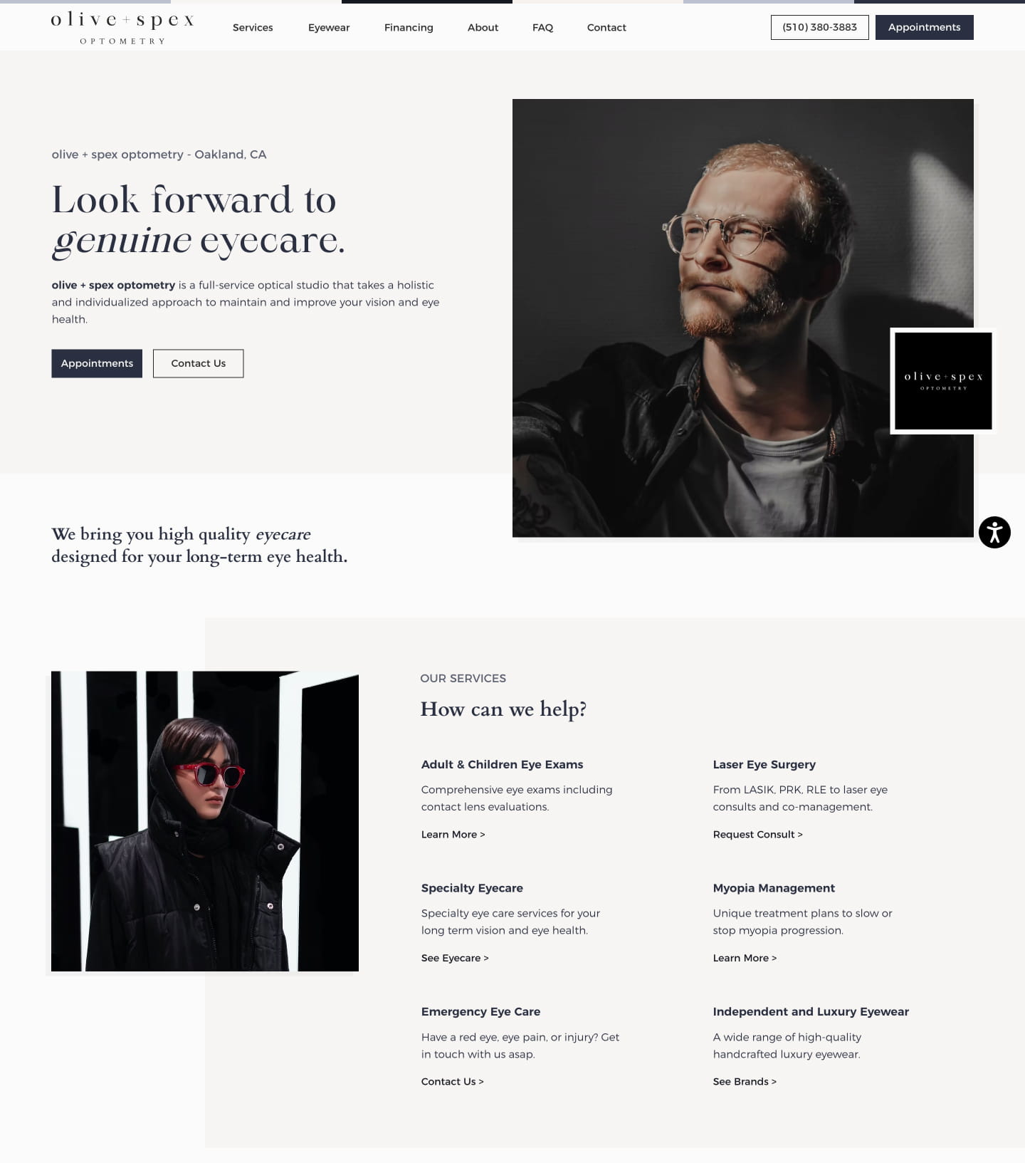olive + spex optometry website