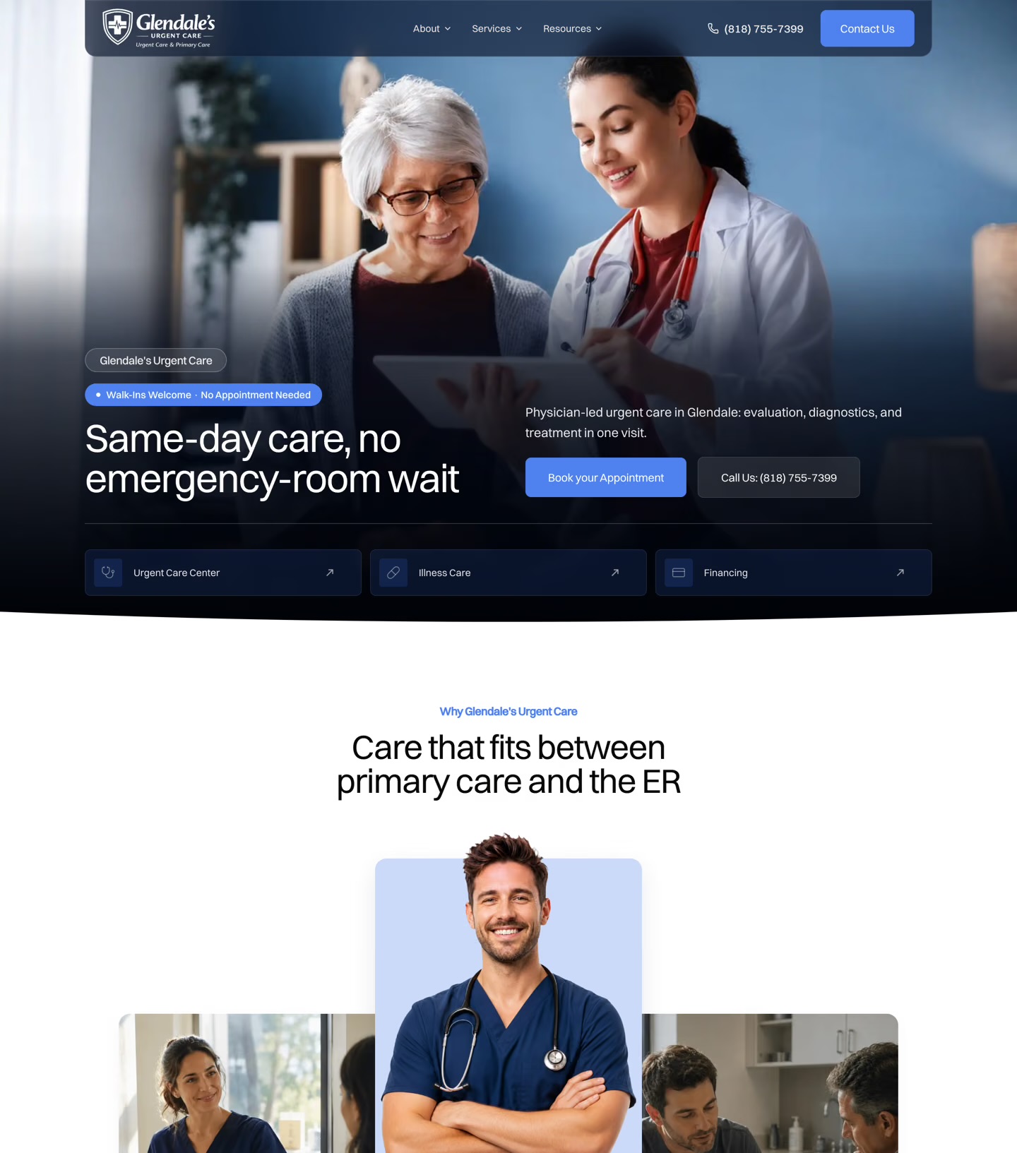 Glendale's Urgent Care website